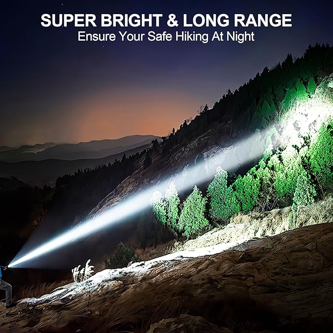 Flashlights High Lumens Rechargeable, Super Bright Long Range Small Powerful Flashlight, 6 Modes LED Tactical Pocket Waterproof Flash Light for Home Emergency (2, Green)