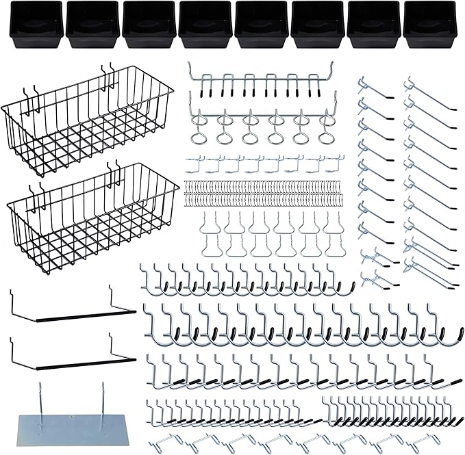 246PCS Pegboard Accessories Organizer Kit,Includes Pegboard Hooks,Bins,Baskets,Paper Towel Holder;Suitable for 1/8 and 1/4 Pegboard,Can be Used for Hanging Tools,Garage Storage,etc. (Black)