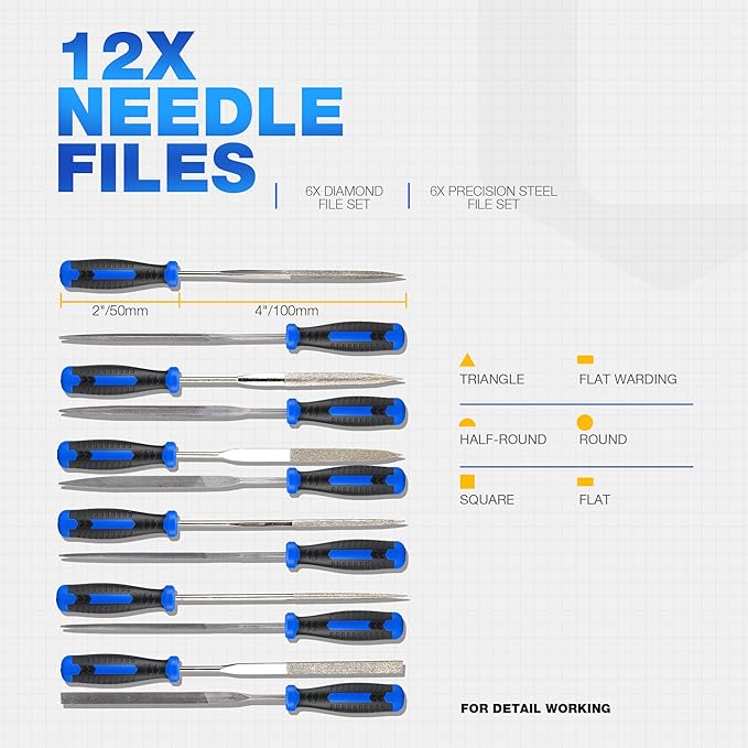 32PCS Metal File Set, Diamond Steel Needle Files, Wood Rasp, 4 Way Riffler File, Sandpapers, Wire Brush with Tool Bag for Metal, Wood, Plastic, Jewelry Carving, Polishing