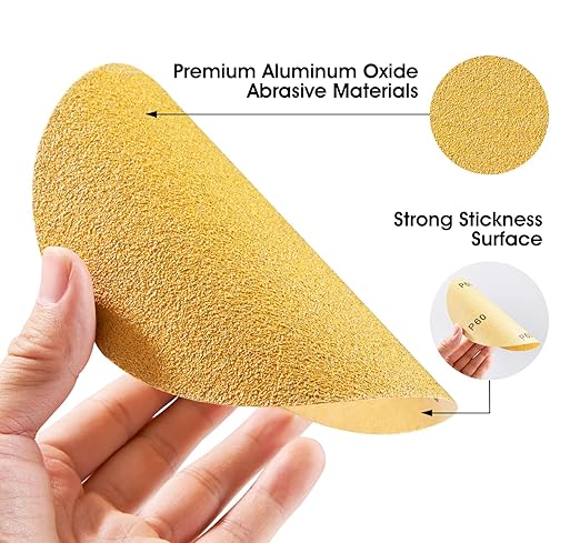 S SATC 100 PCS PSA Sanding Discs, 60 Grit Sandpaper Roll 6 Inch Adhesive Backed Sandpaper Sander Attachment for Drill Aluminum Oxide Round Automotive Sandpaper with Sticky Back