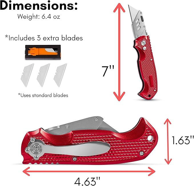 BirdRock Home Premium Folding Utility Knife – Small Compact Pocket – Folding Box Cutter Tool – 3 Extra Razor Blades – Cut Cardboard Boxes – Locking Safety Knife Set – Heavy Duty