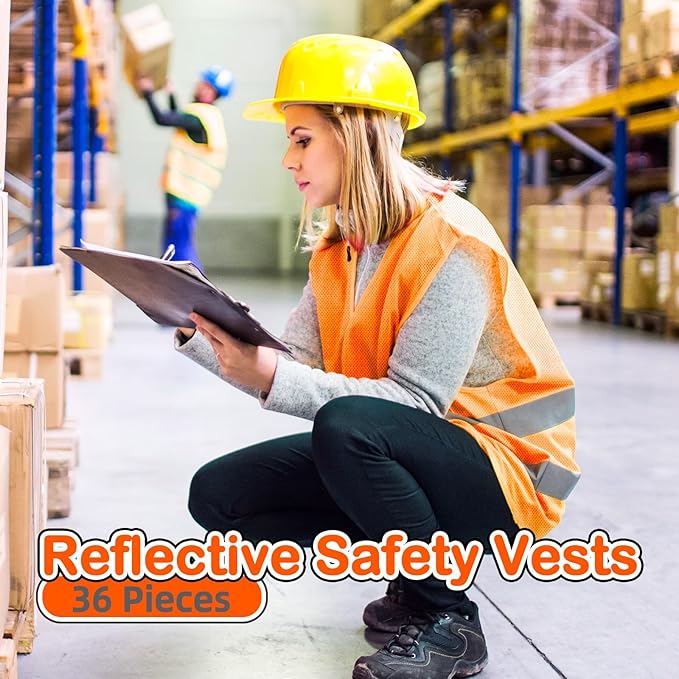 36 Pack High Visibility Safety Vest Bulk Reflective Mesh Security Vest with Silver Strip for Men Women