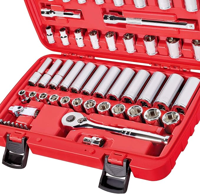 CARBYNE 3/8" Drive 6 Point Socket & Ratchet Set - 55 Piece | SAE & Metric. Includes Metric 8mm to 19mm, SAE 5/16" to 3/4". Chrome Vanadium Steel • From a Family-Run Tool Company Based in the U.S.A.