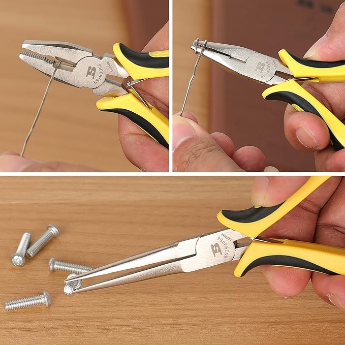 BOSI TOOLS 6-piece Mini Pliers Set, Needle Nose Pliers, Diagonal Pliers, Long Nose Pliers, Bent Nose Pliers, End Cutters and Linesman Pliers, with Storage Pouch Making Craft Electronic Repair