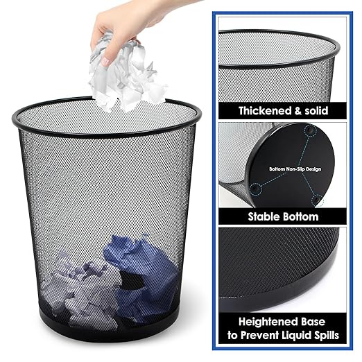 Black Mesh Trash Cans, 20 Pack 6 Gal Mesh Office Trash Can, Round Open Metal Wire Wastebaskets, Waste Basket Trash Can for Near Desk,Recycling Garbage Container Bin for Office,Home,School