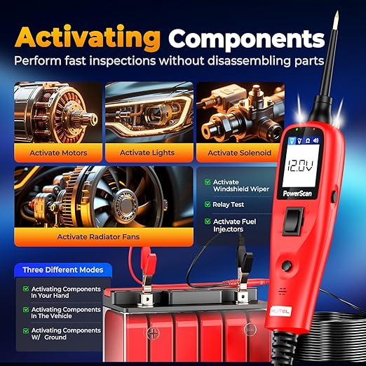 Autel PowerScan PS100 Automotive Circuit Tester 2.0, 12-24V Power Circuit Probe Tool, Auto Electrical Short Open Circuit Finder, AC/DC/Resistance/Component/Signal/Test Tool, w 20ft Extension Cable