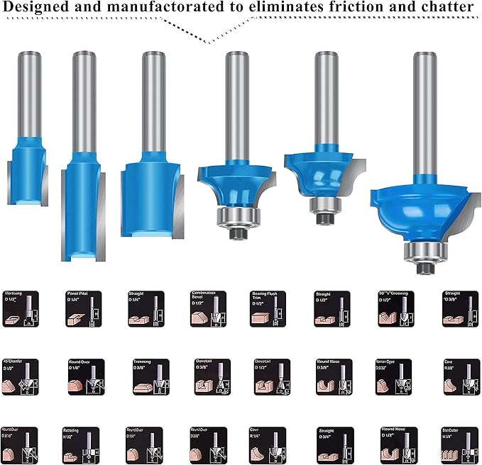 LEATBUY Router Bit Set 1/4 inch -37 PCS Tongue Groove Wood Milling Cutter Drilling Carbide Router Bits Tool for Door Table Cabinet Shelve Wall DIY Woodwork(1/4-angle)