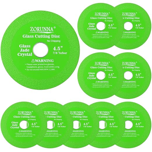 4.5" Glass Cutting Disc, 10 Pcs Diamond-Edged Cutter with 7/8" Arbor Hole, Glass Cutters Tools for Grinding Jade, Crystal, Wine Bottles, Tile.