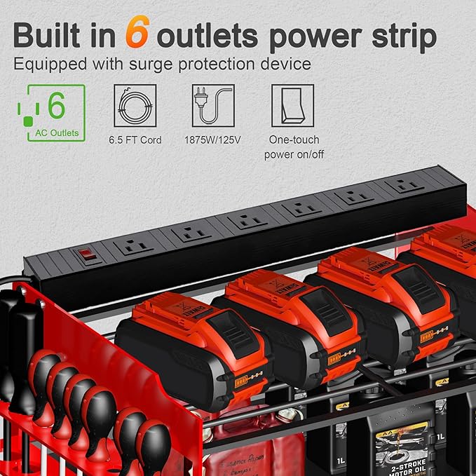 Homecor Power Tool Organizer Wall Mount with Charging Station, 4-Layer Drill Holder Heavy Duty Metal Storage Rack for Garage Organization Drill Storage Shelf, Fathers Day Dad Gifts for Dad Husband