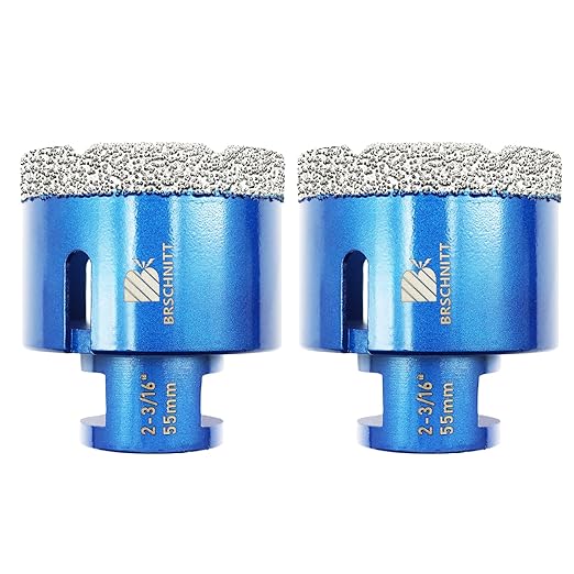 55mm Diamond Core Drill Bit for Porcelain Tile Ceramic Marble Granite Drilling,BRSCHNITT 2pcs Vacuum Brazed Diamond Hole Saw with 5/8-11 Thread (55mm 2pcs)