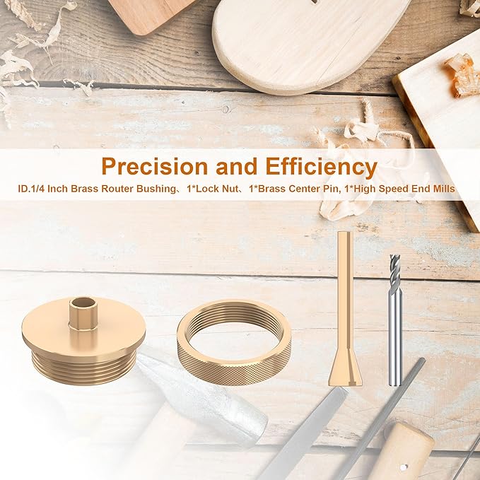 1/4"(6.35mm) Solid Brass Routing Guide Bushing for Router Templates, Alignment Pin, HSS End Mill Bit 15/64"(6mm) Shank, Perfect for 1/4" Mill Routing Bushing Template Use