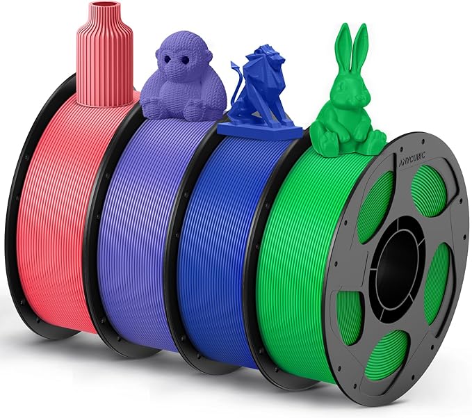 ANYCUBIC PETG Filament 1.75mm Bundle, 3D Printer Filament, Dimensional Accuracy +/- 0.02mm, Exceptional Toughness, 1KG Reusable Spool, 4KG Pink+Purple+Blue+Green