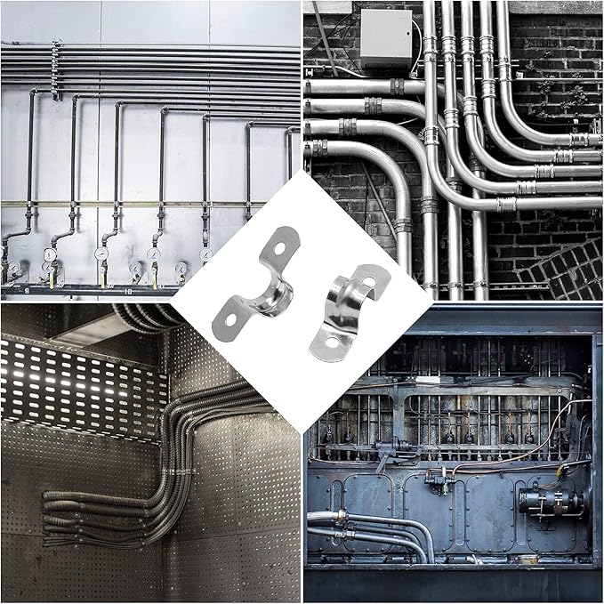 20Pcs 5/8 Inch Stainless Steel Conduit Clamps, Two Hole Strap U Bracket Rigid Pipe Strap Metal U Clamp Conduit Strap Tension Clips U-tube Clamp Heavy Duty