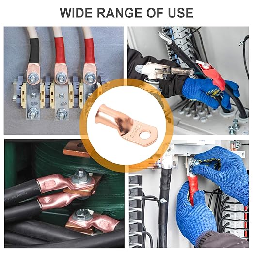 2/0 AWG Battery Lugs 00 Gauge Copper Lugs 2/0 AWG 3/8" & 5/16" Ring Terminals Cable Lugs, 00 AWG Bare Copper Lugs Kit 8 PCS 00 Gauge Wire Lugs + 8PCS 3:1 Heat Shrinks + Hex Nuts + Flat Washers
