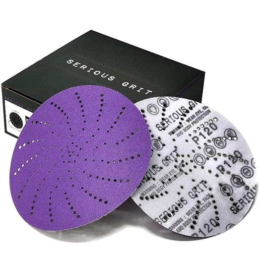 6-Inch 120 Grit Ceramic Multi-Hole Hook & Loop Sanding Discs - Advanced Grain for Fast Cutting & Long Life - Film-Backed Universal Fit Sandpaper for 6-in Sanders - 50 Pack Box
