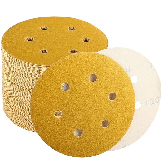 6 Inch Sanding Discs Hook and Loop, 150 Grit Sandpaper for Orbital Sander, Professional for Automotive and Woodworking, 100 Pack