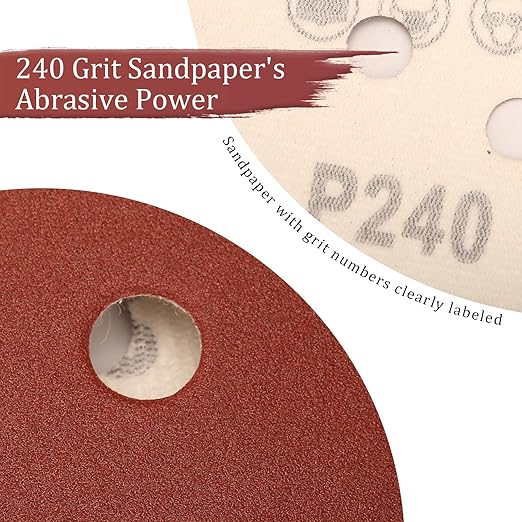 100 PCS 240 Grit 5 Inch Sanding Discs, Hook and Loop Sandpaper for Random Orbital Sander