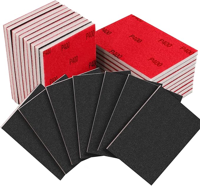 20PCS 3 x 4 Inch 400 Grit Sanding Sponge, Ultra Fine Sanding Sponges Pads, Soft Foam Hand Sanding Block Dry Wet Sandpaper Blocks for Model Drywall Metal Wood Furniture Polishing
