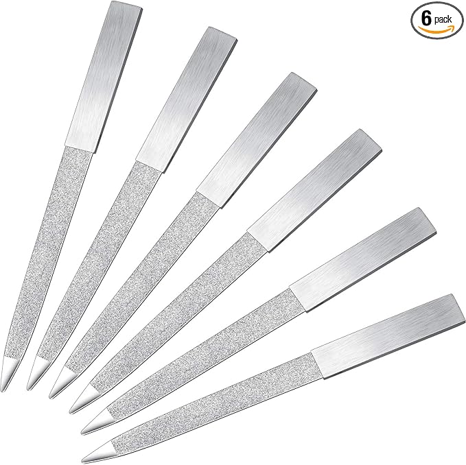 Mudder 6 Pieces Diamond Nail File Stainless Steel Double Side Nail File Metal Buffer Women Men Fingernails Toenails Manicure for Salon and Home, Silver(5 Inch)