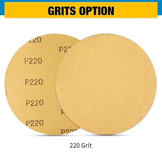 S SATC 100 PCS PSA Sanding Discs 6 Inch Adhesive Backed Sandpaper 220 Grit Sander Attachment for Drill Self Stick Aluminum Oxide Round Automotive Sandpaper with Sticky Back