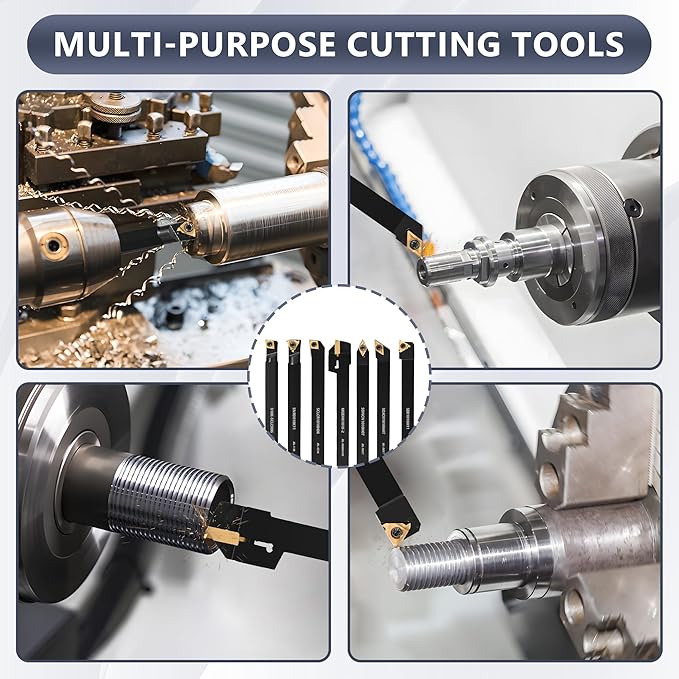 21PCS Indexable Lathe Turning Tools Set 1/2" 12mm Shanks,7Pcs Metal Turning Tool Holders & 14Pcs Carbide Inserts for Turning,Grooving,Threading,Boring bar,and Cutting Tool