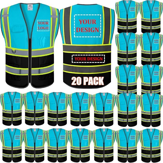 BeautyWill Custom Logo 10/20 Pack Safety Vest Class2 High Visibility Vest with Pockets Breathable Construction Vest Bulk