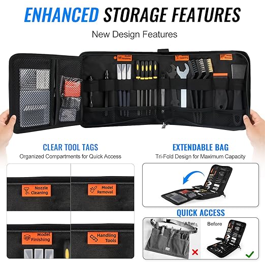 68Pcs 3D Printer Tools Kit with Storage Case, FDM/SLA Printer Accessories - Deburring Tool, 3D Print Removing Scrapers, Metal Files, Brushes, Hand Drill, Tweezers, for Bambu Lab, Ender 3, Kobra, etc.