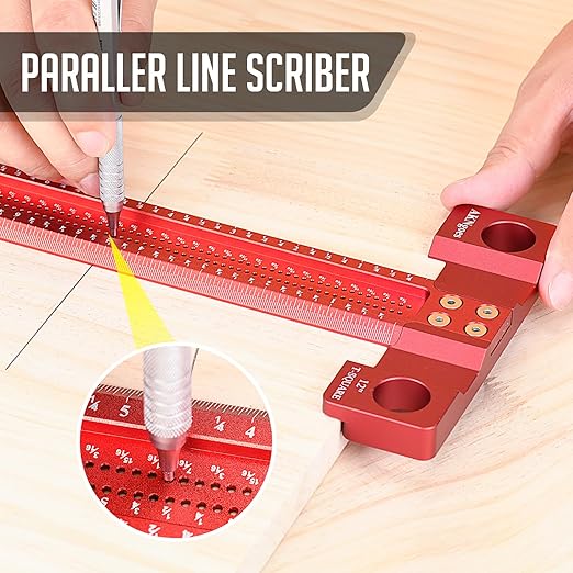 Woodworking Scriber T-Square Ruler 24in with Thoughtful Support Lips, Architect Ruler for Carpenter Work, Layout and Measuring Tools