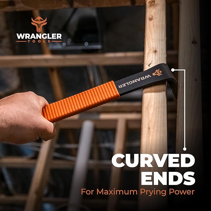 15" Flat Bar Pry Bar - Heavy Duty Crowbar with Nail Puller - High Carbon Steel with Soft Shock Absorbing Grip & Wide Winged Ends - Demolition Tools for Home Improvement & Construction