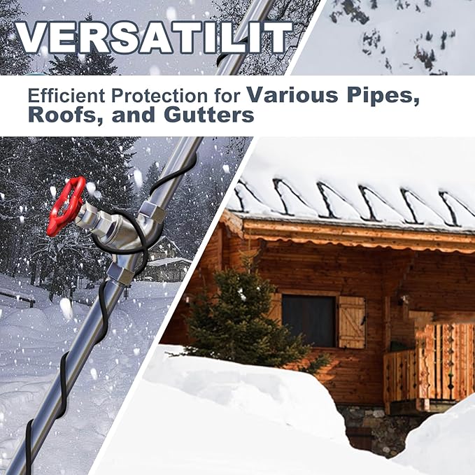 HEATIT 8JHSF1 12ft Roof Snow and Gutter Deicing Cable with 10ft Lighted Plug, 8W/ft Pre-assembled Gutter Ice Melt Cable, Water Pipe Heat Tape, for Ice Dam Roofing Gutter, ETL Listed 120V