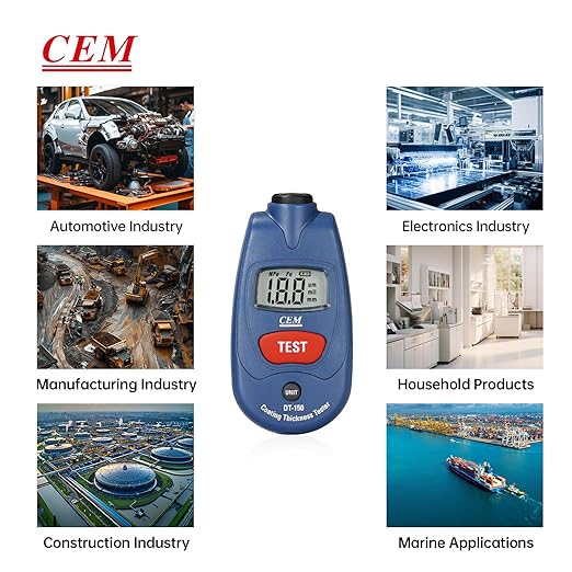 CEM Paint Thickness Gauge,Car Boat Coating Tester with Calibration Plates&Battery,Fe/NFe Automatic Recognition Portable Digital Thickness Meter Detector,Backlight LCD Display,Auto Power Off&Lanyard