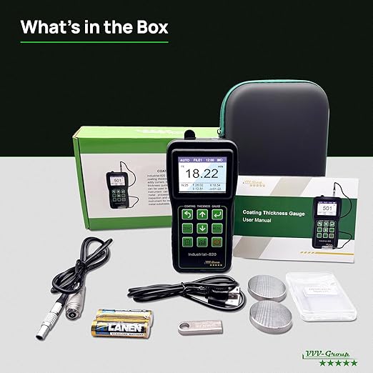 Coating Thickness Gauge Industrial-820 | High-Precision Magnetic & Eddy Current Tester | Measures Coatings on Magnetic & Non-Magnetic Metals | PC Data Transfer, Dual-Mode Probe, Alarm, Statistics