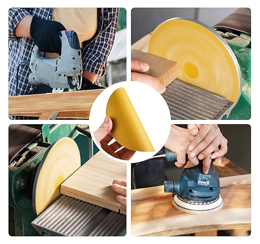 S SATC Premium Gold Sandpaper 6 Inch 100 PCS Sanding Discs 240 Grit Self Adhesive Stickyback Sandpaper Roll Aluminum Oxide PSA Sandpaper Discs for Wood, Metal, and Car Paint