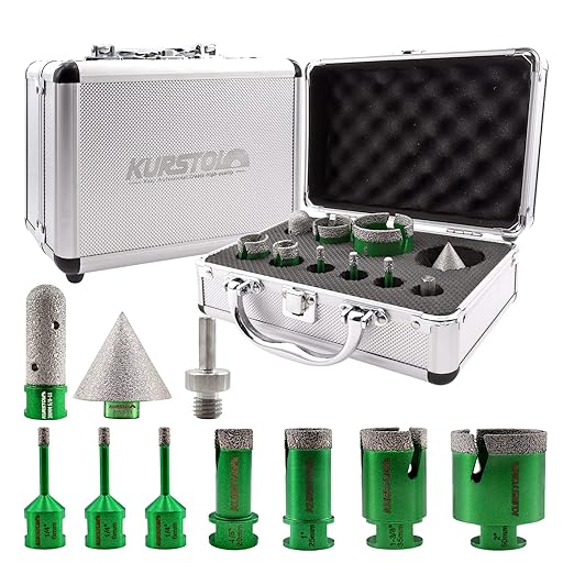 Diamond Core Drill Bits Kit - 7pcs 6/6/6/20/25/35/50mm+1pc 2" Beveling Chamfer Bit+1pc 3/4" Finger Milling Bit+Triangle Adapter to 5/8-11" Thread for Porcelain Ceramic Tile Granite Marble