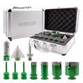 Diamond Core Drill Bits Kit - 7pcs 6/6/6/20/25/35/50mm+1pc 2" Beveling Chamfer Bit+1pc 3/4" Finger Milling Bit+Triangle Adapter to 5/8-11" Thread for Porcelain Ceramic Tile Granite Marble