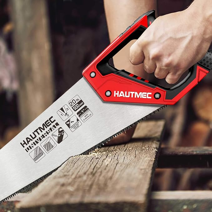 HAUTMEC 20-Inch Universal Hand Saw, Long Wood Saw with 8 TPI Triple-Ground Teeth, Low-Friction Blade & Ergonomic Handle, Pro Handsaw for Wood, Plywood, Plastic & Branch Cutting – HT0025