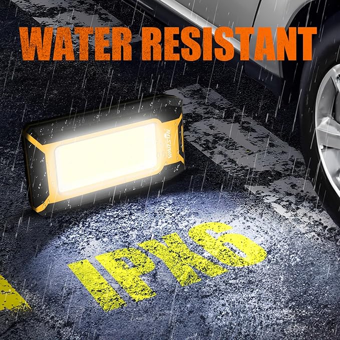 WARSUN 2PC LED Work Light Rechargeable, Magnetic COB Portable Worklights, 40w 1500 Lumens,Metal Hanging Hook 3 Lighting Modes, Job Site Lighting for Car Repairing,Camping,Hunting,Yellow Blue