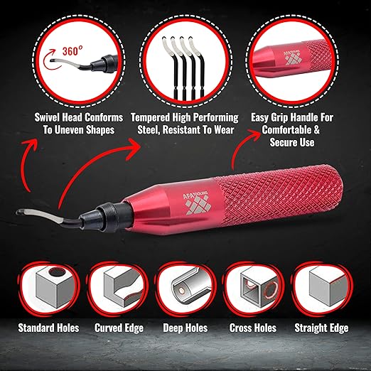 AFA Tooling - Deburring Tool with 11 High Speed Steel Swivel Blades - Works on Metal, Resin, PVC Pipes, Copper, Plastic and 3D Printed Edges - Plumbing & 3D Printing Burr Removal Reamer Tool