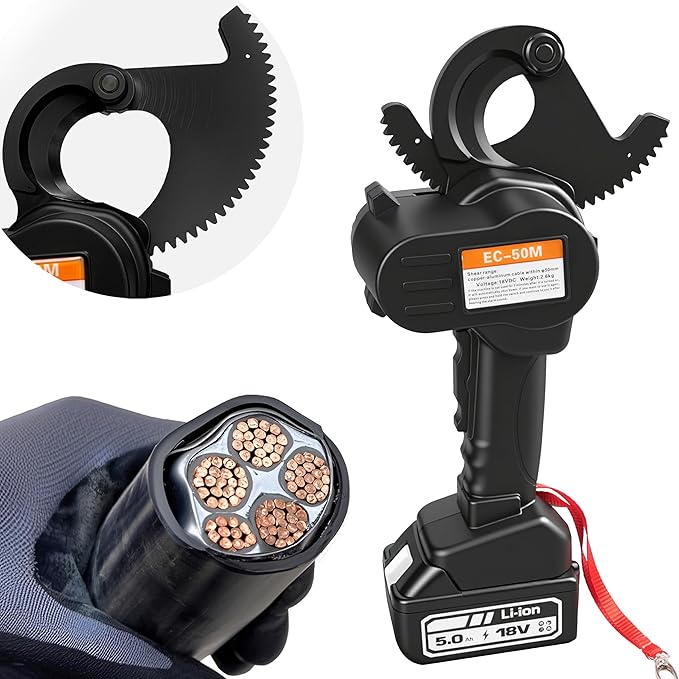 Battery Cable Wire Cutters Ratcheting Compact Heavy Duty Cutters (1000 MCM Copper/ 1500 MCM Aluminum) Professional Electrical Portable Cable Cutter with Comfort Grip Handles, Alloy Steel Blades