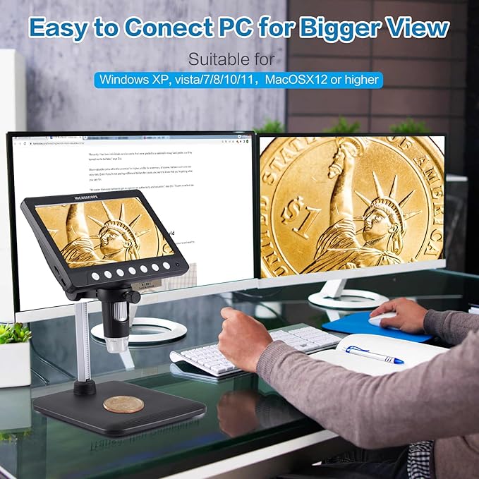 7 Inch 1080P Digital Microscope,1200X Magnification,8 LED Lights,32GB TF Card Included, Rechargeable Battery, Handheld USB Microscope Camera for PCB Repair,Soldering, Coin,Stamp,Jewelry Inspection