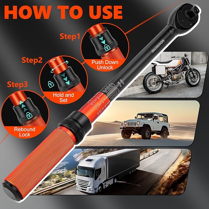1/2 Inch Drive Click Torque Wrench, 10-160 ft.lb/10-227 Nm, ±3% High Precision Lug Nut Torque Wrench with 72 Tooth Dual-Direction for Moto, Wheel Tire and Car Repair