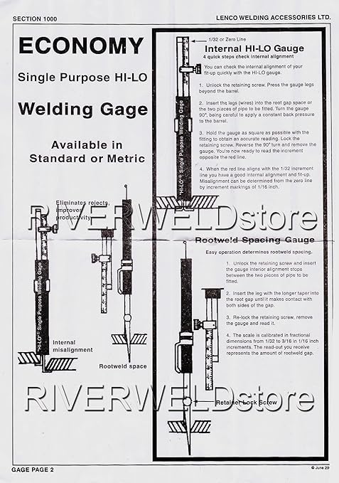RIVERWELD Hi-lo Welding Gauge Gage Internal Single Purpose Root Gap Checks Root Weld Space and Internal Misalignment Weld Gap Size Weld Height Weld Thickness Marks Inch