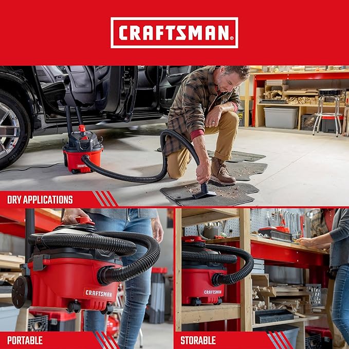 Craftsman CMXEVBE17040 4 Gallon 5.0 Peak HP Wet Dry Vac, Portable Shop Vacuum Wet and Dry with Filter, Hose and Attachments for Home and Automotive Cleaning