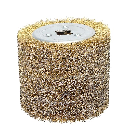 120x100mm Copper Plated Steel Wire Brush Wheel Surface Conditioning Tool 4.7" x 4" with 3/4" Quad Keyway for Surface Finishing of Stainless Steel, Aluminum, Metal and Wood (0.3 Wire)