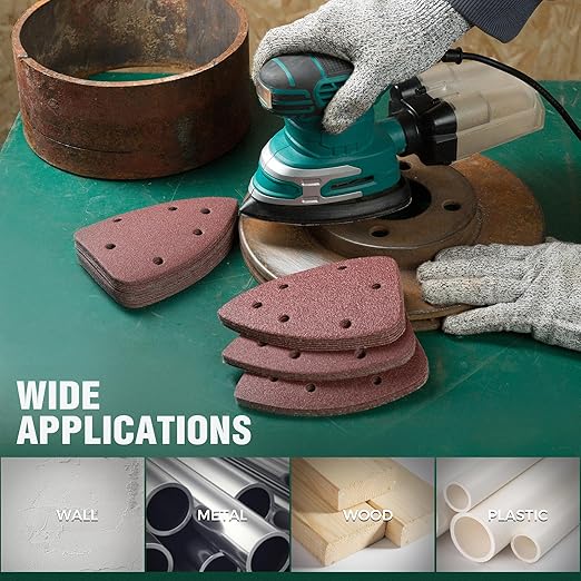 S SATC 60 PCS Mouse Sander Sandpaper 6 Holes Detail Sander Sandpaper Palm Sander Paper Hook and Loop Mouse Sanding Pads Assorted 60/80/100/120/180/240 Grit