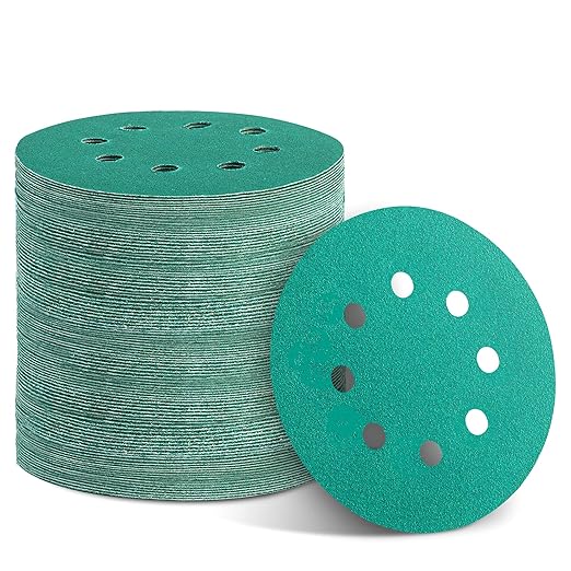 100PCS 100 Grit Premium Green Sanding Discs, 5-Inch 8-Hole Sandpaper for Random Orbital Sander