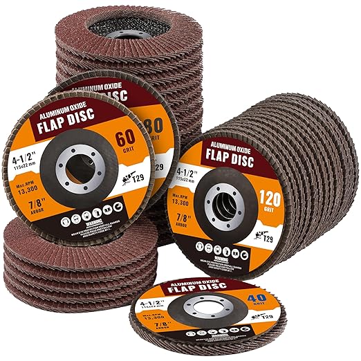 40 Pack Flap Discs 4 1/2 for Angle Grinder 40 60 80 120 Grit Grinding Wheels 4.5 x 7/8 Inch Sanding Disc, Aluminum Oxide Abrasive, Type 29