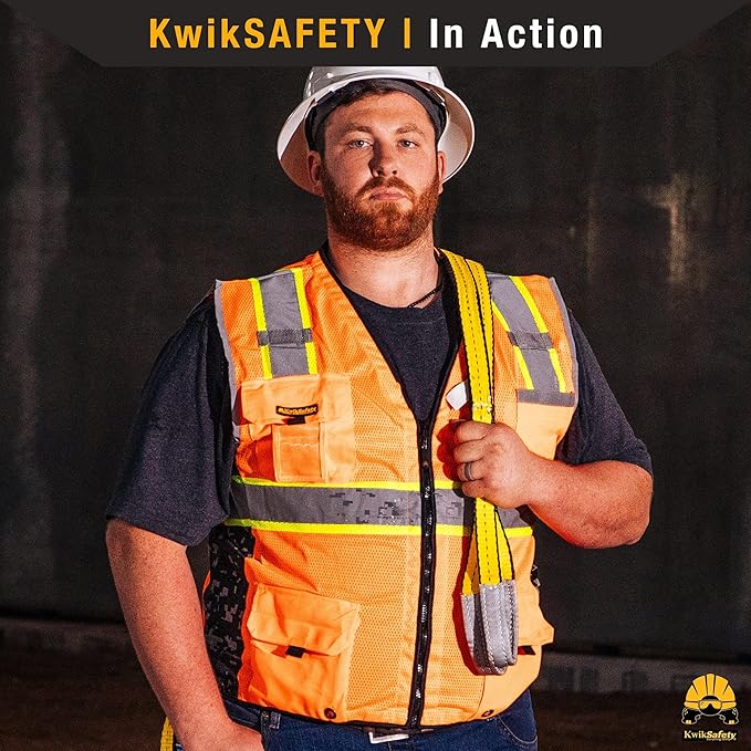 KwikSafety - BIG KAHUNA DIGITAL Safety Vest [LIMITED EDITION] Class 2 ANSI OSHA Reflective Vest Durable High Visibility Vest Construction Safety Vest for Men Industrial Work Gear/Yellow 3XL