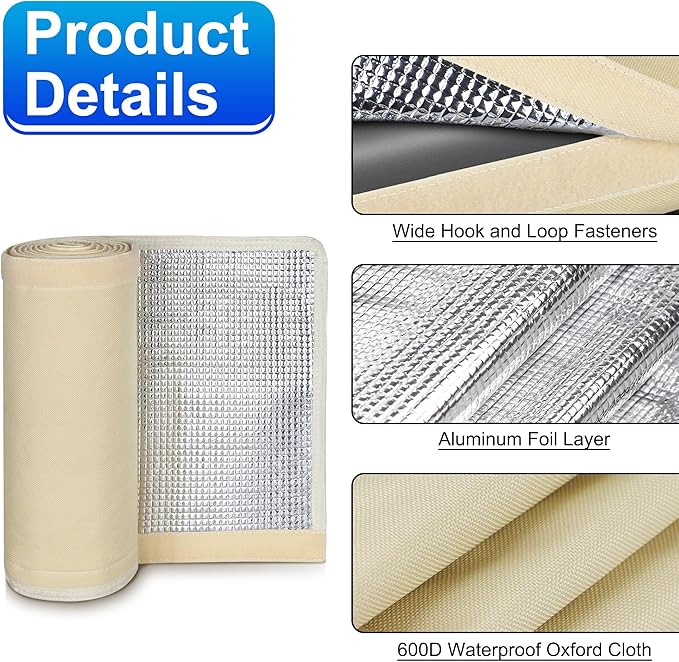 3 Layers HVAC Copper Pipe Insulation Cover Protector,Flexible AC Copper Line Insulation Sleeve,600D Oxford 72x10.2 Inch AC Pipe Insulation Wrap for Outside Central Air Conditioning Splits Khaki