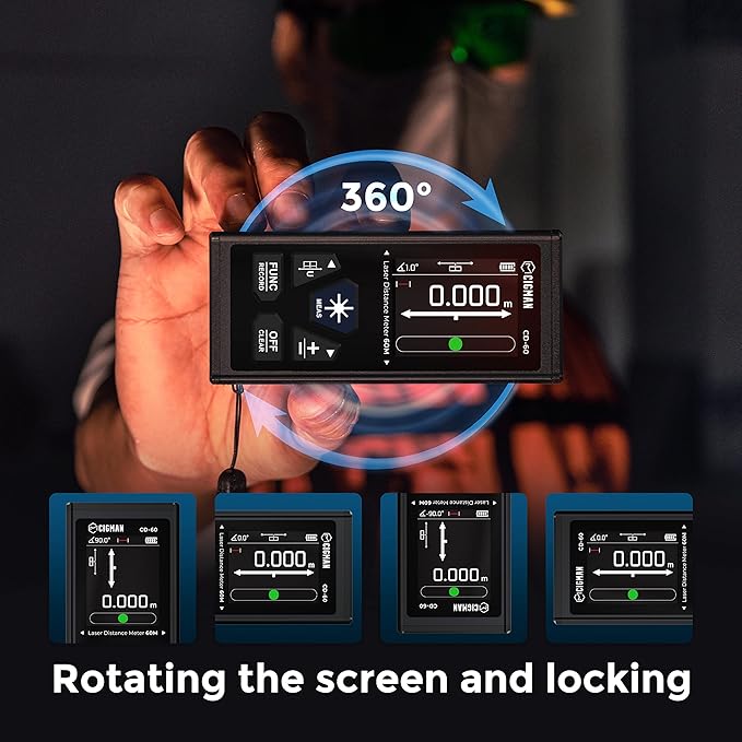 CIGMAN Dual Laser Measuring Tool, 393ft/120M Bilateral Laser Measurement Tool, Rechargeable Laser Measure with M/in/Ft 6 Units, Backlit LCD Display, Angle Sensor, Pythagorean Mode, Area and Volume